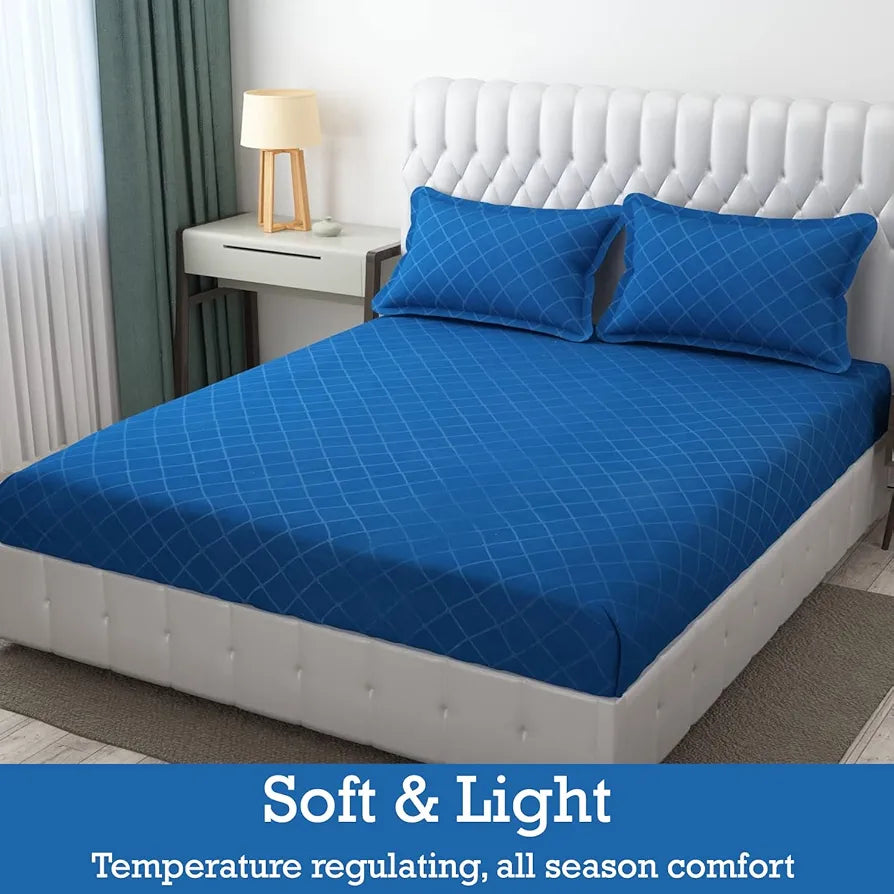 Fresh From Loom Double Bedsheet King Size-Microfiber Rotary Printed Hypoallergenic Wrinkle Free With 2 Pillow Covers 144 TC BlueBerry Barfi