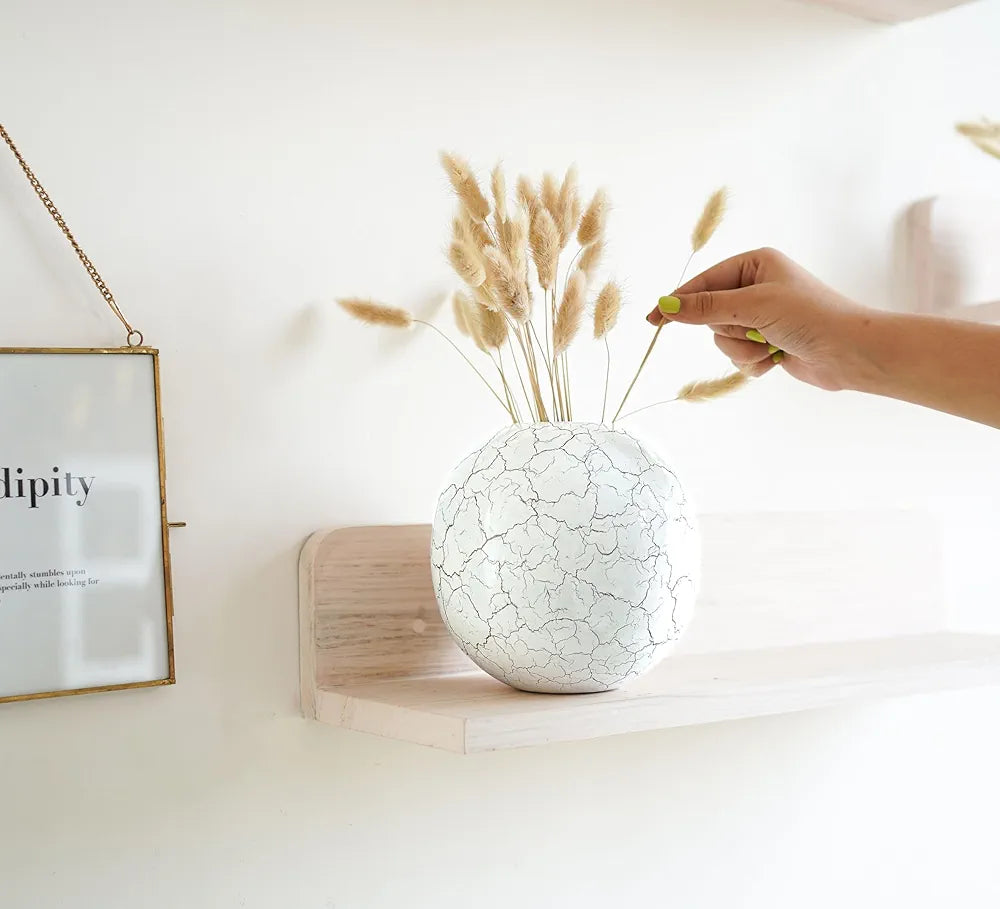 Behoma Metal Ball Vase for Home Decor Off-White Crackled Medium Flowers not Included