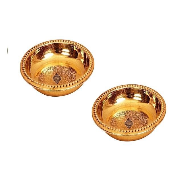 Indian Art Villa Embossed Design Brass Rice Plate Pudding Plate Diameter 4.5