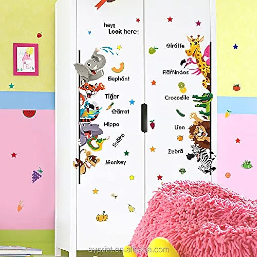 Jaamso Royals Multicolor Cartoon Animals Wall Sticker Waterproof and Removable Cartoon Animals Wall Sticker