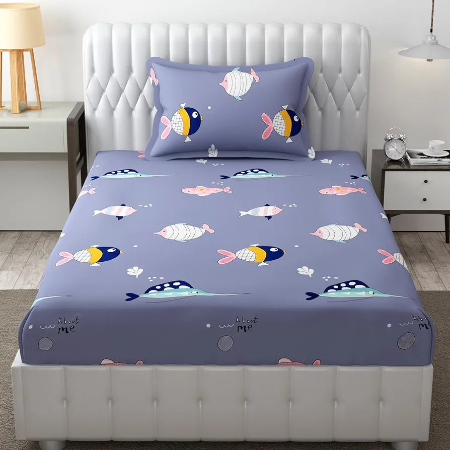 Fresh From Loom Glace Cotton Wrinkle Free Soft Hypoallergenic Bed Sheet Cartoon Printed Single Bedsheet For Kids With One Pillow Cover 144 tc Grizzlies