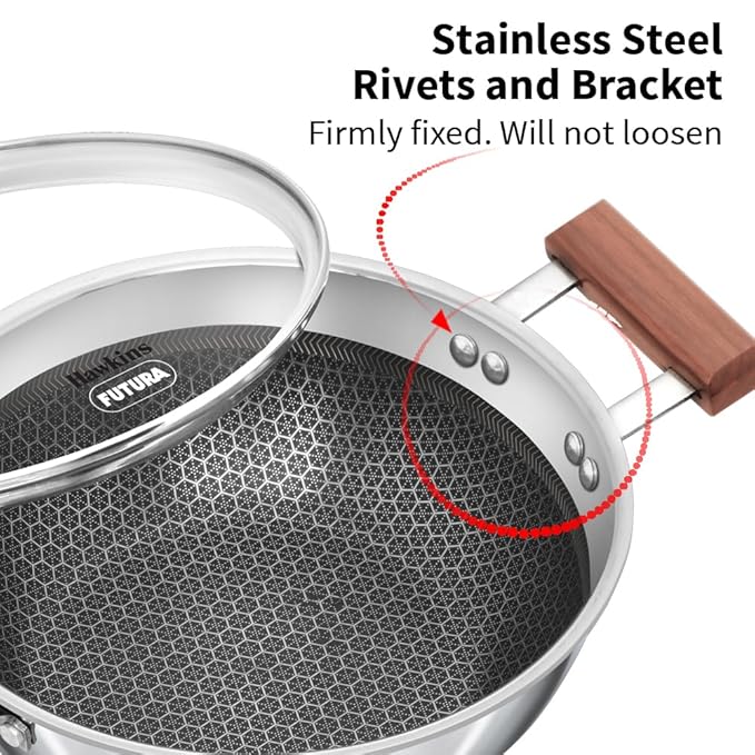 Hawkins 2.5 litre Deep Kadhai Triply Stainless Steel Shielded Nonstick Deep-Fry Pan with Rosewood Handle