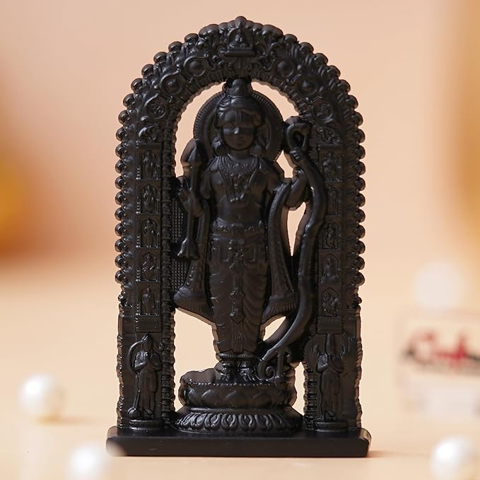 Ecraftindia Black Metal Handcrafted Shri Ram Statue Holding Bow & Arrow Decorative God Idol | Ayodhya Ram Lalla Idol