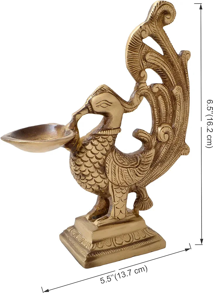 Two Moustaches Brass Peacock Deepak- Big