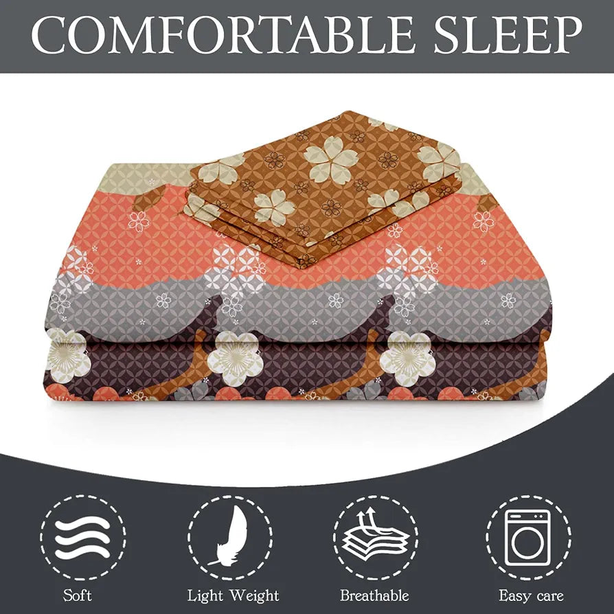 Fresh From Loom Floral Microfiber Cotton Bedsheet 240 TC King Size Soft Bed Cover with 2 Pillow Cover Berry Brown