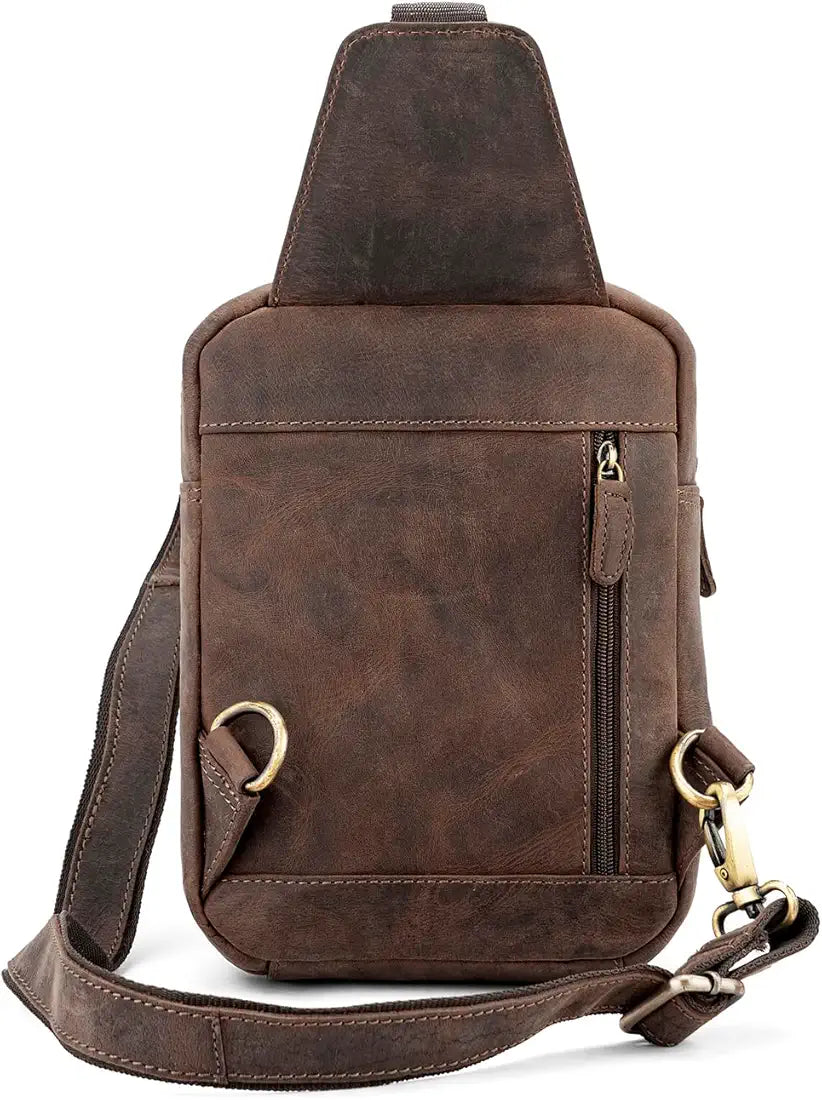 Goatter Genuine Leather Chest Crossbody Sling Backpack Bag Travel Bike Gym Daypack for Men And Women