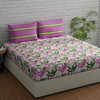 Huesland by Ahmedabad Cotton 144 TC Cotton Bedsheet for Double Bed King Size with 2 Pillow Covers |Flamingos & Stripes Pink & Green