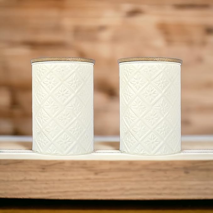Femora Kitchen Storage Jars Tin Jar With Wooden Lid Air Tight Jar | 900 Ml | Pack of 2
