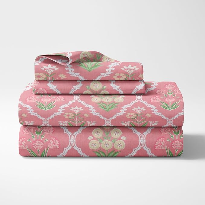 Haus & Kinder Cotton Queen Size Bedsheet For Double Bed (90 X 100 Inches) With 2 Pillow Covers | 186 Tc |ecos Of Pink City