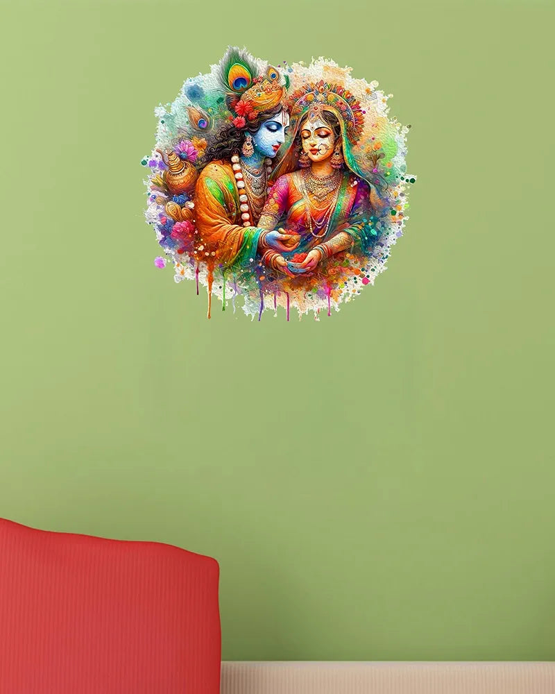 Rng Graphics Pvc Vinyl Krishna Wall Sticker Radha Krishna Wall Stickers Multicolor 48cm X 48cm DW-136L