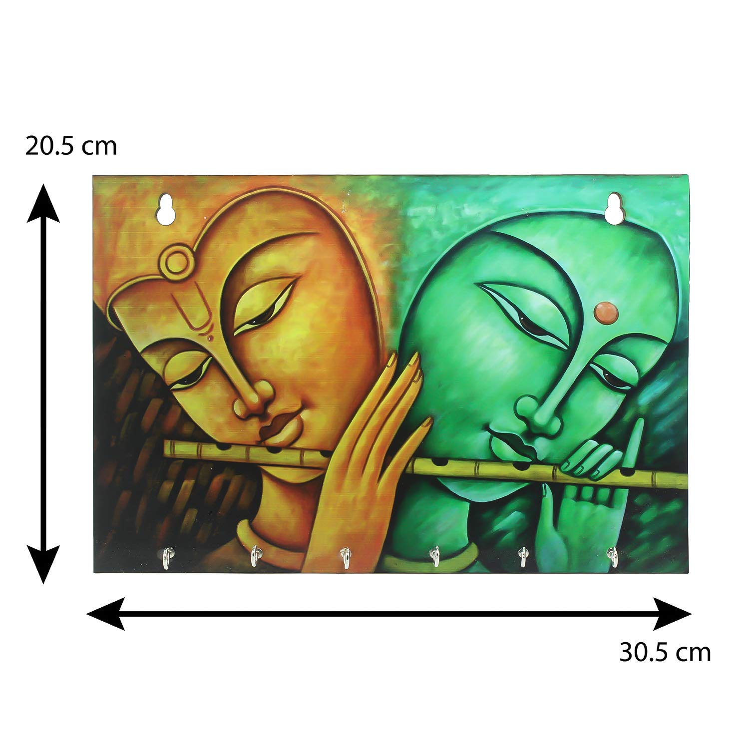 Ecraftindia Radhe Krishna Theme Wooden Key Holder With 6 Hooks