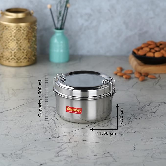 Sumeet Stainless Steel Meal Pack Lunch Box/Tiffin Set of 2Pc 300 ml Each 11.5cm