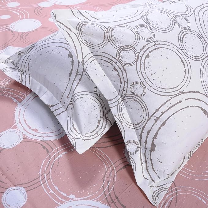 Huesland by Ahmedabad Cotton 144 TC King Size Bedsheet Cotton with 2 Pillow Covers | Sphere | Pastel Peach & Off White