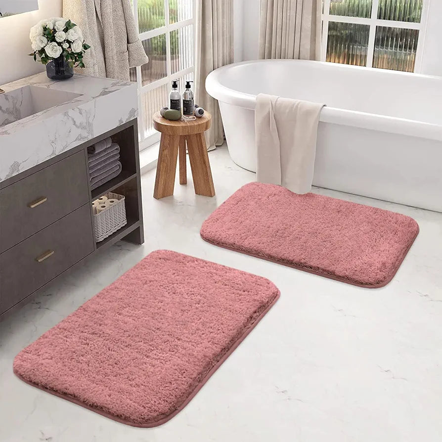 Luxe Home International Bath Mat Super Soft Ultra Absorbent Rectangular Mat Colour Pink (Pack of 2)