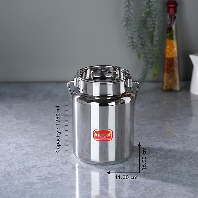 Sumeet Stainless Steel Akhand Jointless Milk Pot with Lid 1250 ml 11Cm Silver