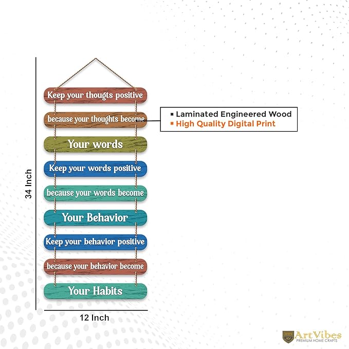 Artvibes Positive Quote Printed Wooden Wall Hanging for Home Decorative Items