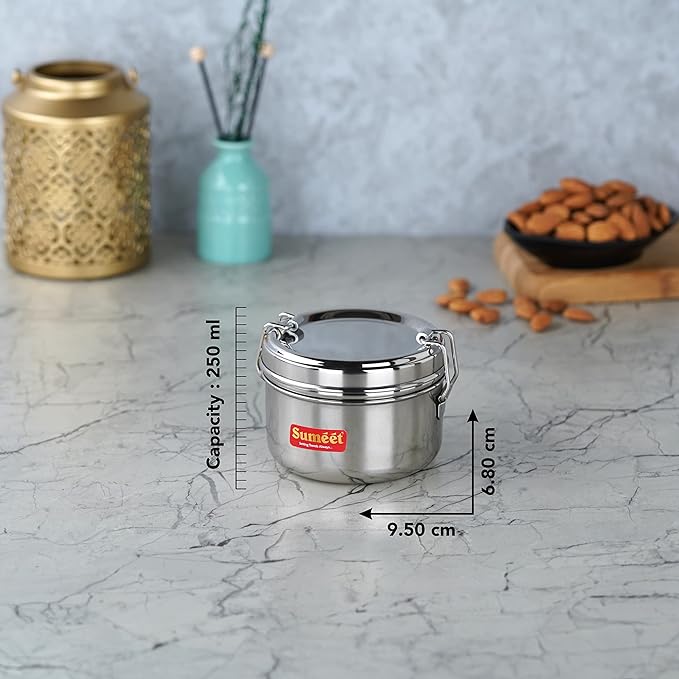 Sumeet Stainless Steel Meal Pack Lunch Box/Tiffin Set of 2Pc 250 ml each 9.5cm Silver