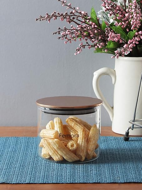 Femora Jar Set Borosilicate Glass Jar With Golden Metallic Lid, Jar Set for Kitchen | 350 Ml | 600 Ml | 900 Ml | Set of 3