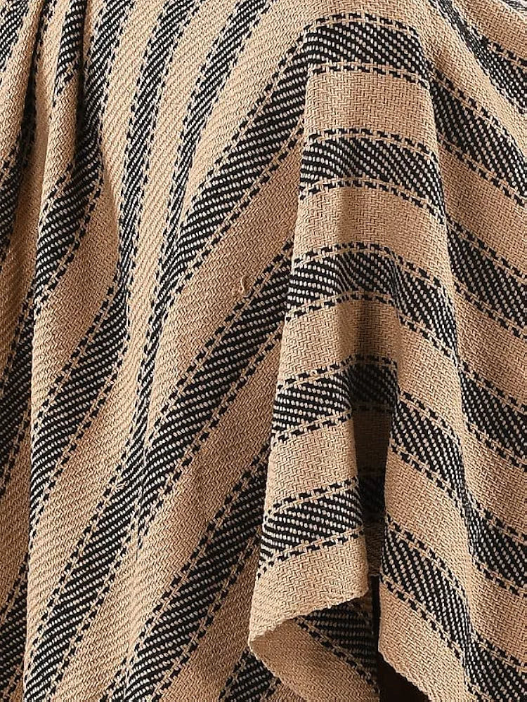Sashaa World Striped Throw Medium with Tasselled Edges Colour Charcoal