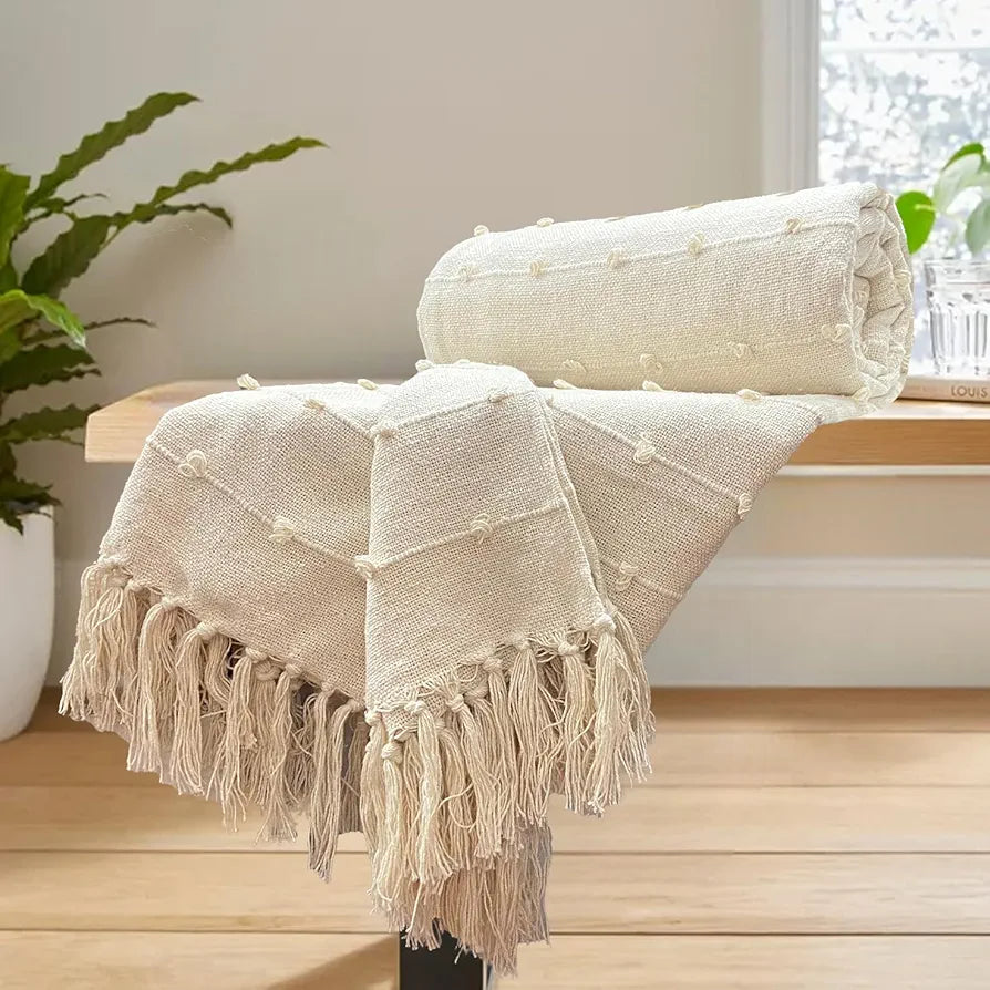 Sajavat Home Hand Knitted Pure Cotton Throw Colour Grey & Beige