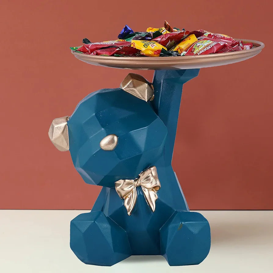 Zart Resin Cool Dog Showpiece With Plate Home Decor Showpiece Blue Dog Sitt