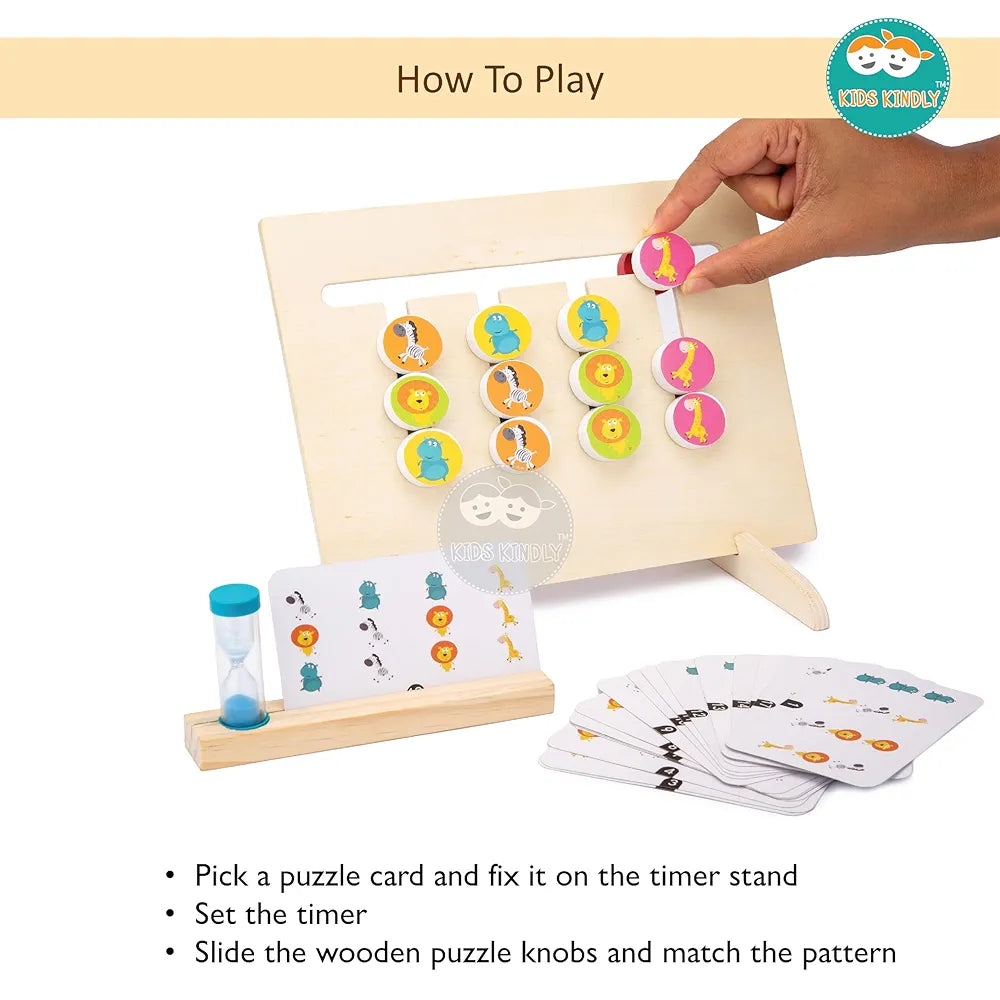 KIDS KINDLY Wooden Colours & Animals - Stacking & Sorting Game, Monteszori Jigsaw Puzzle Toys for Kids, Knob Board Game with Cards & Sand Timer, Birthday Gifts for Boys & Girls, Age 3+ Years