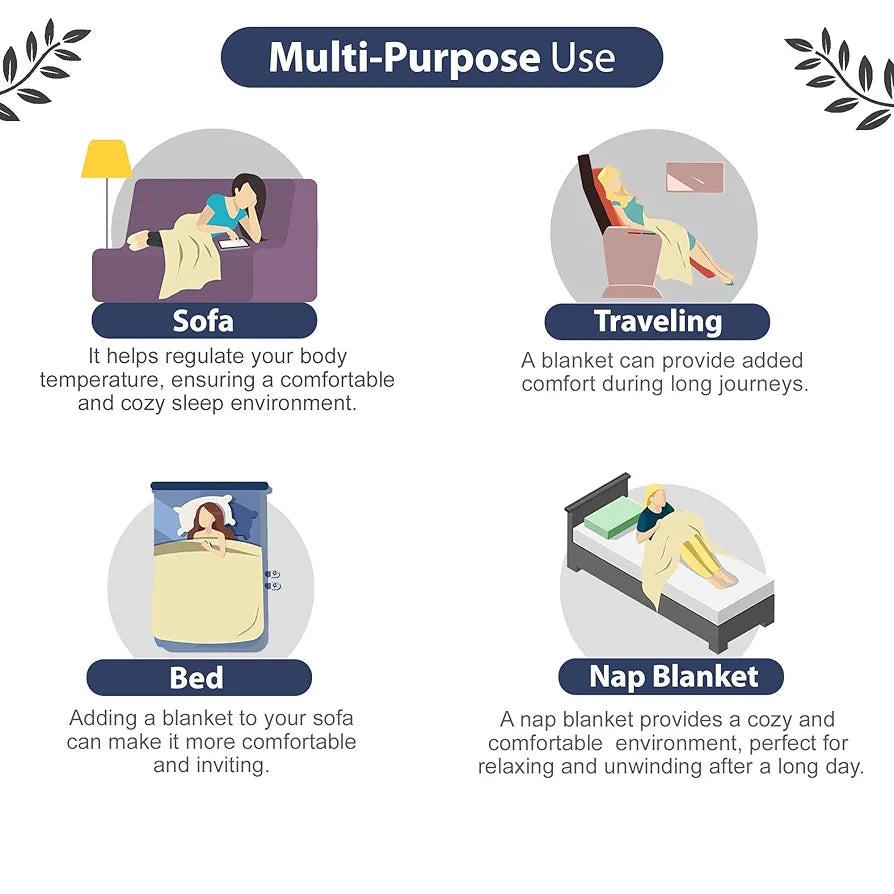 Divine Casa 120 GSM Microfiber Single Kids Dohar Soft & Lightweight Throw Blanket Tree Motif Pattern Colour Navy Blue & White