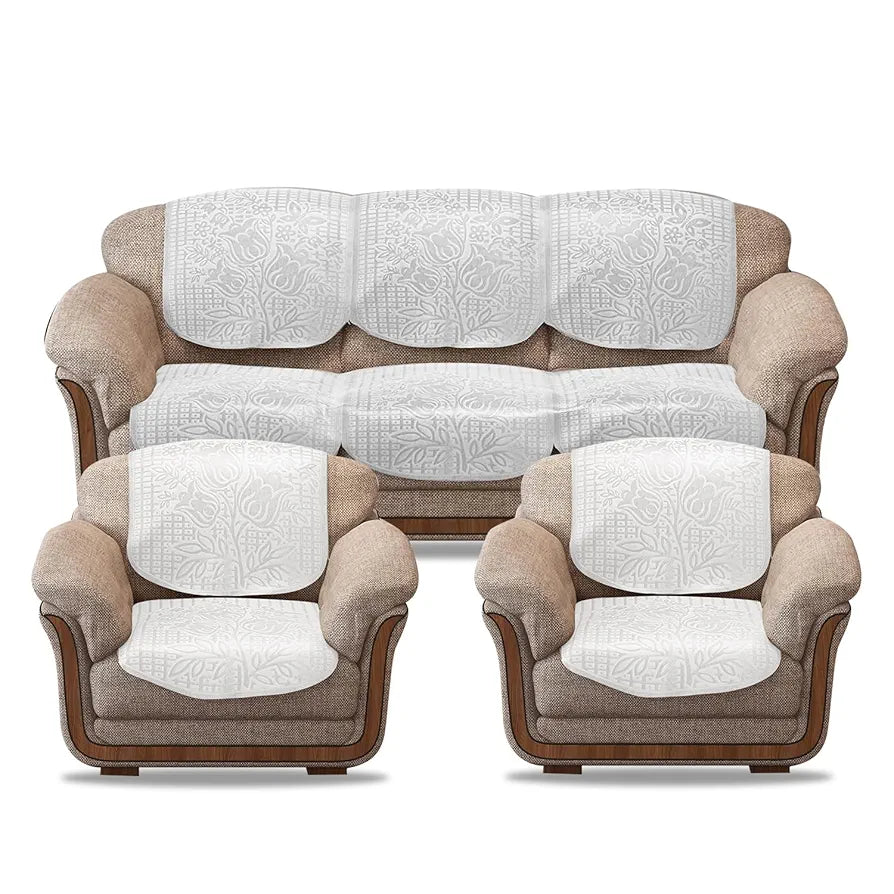 Cloth Fusion Italian Velvet Sofa Cover 5 Seater Set Perfect Floral Embossed Sofa Cover 3 Seater and 2 Seater Bone White