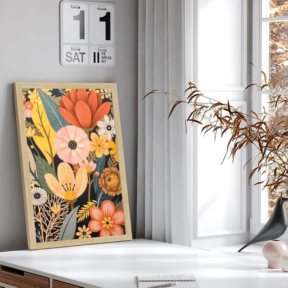 ArtX Paper Boho Art Paintings with Frame Flowers - 08  Set of 2