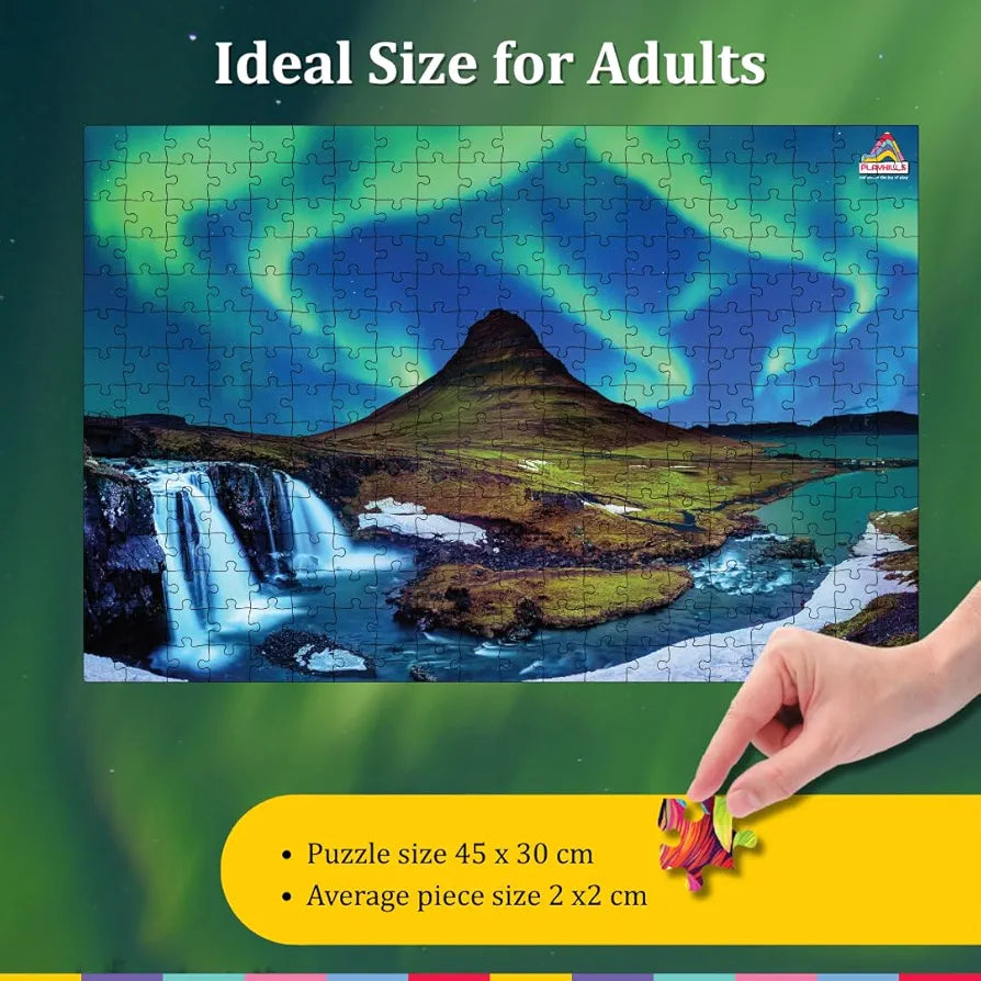 Playhills Aurora Borealis, Northern Lights  Landscape Wooden Jigsaw Puzzle for Children and Adults 8+ Years| Focus, Mind Relaxation Puzzles Family and Activity Games