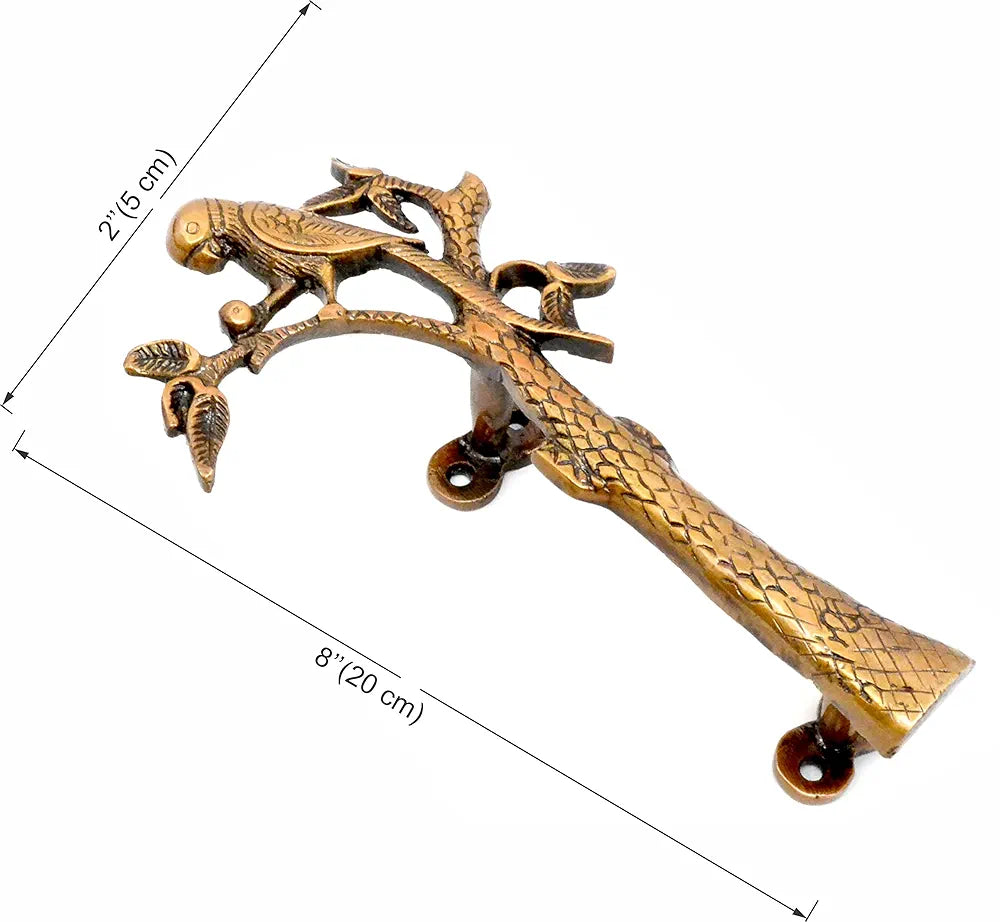 Two Moustaches Brass Parrot on Tree Design 8 Inches Brass Door Handle Pair