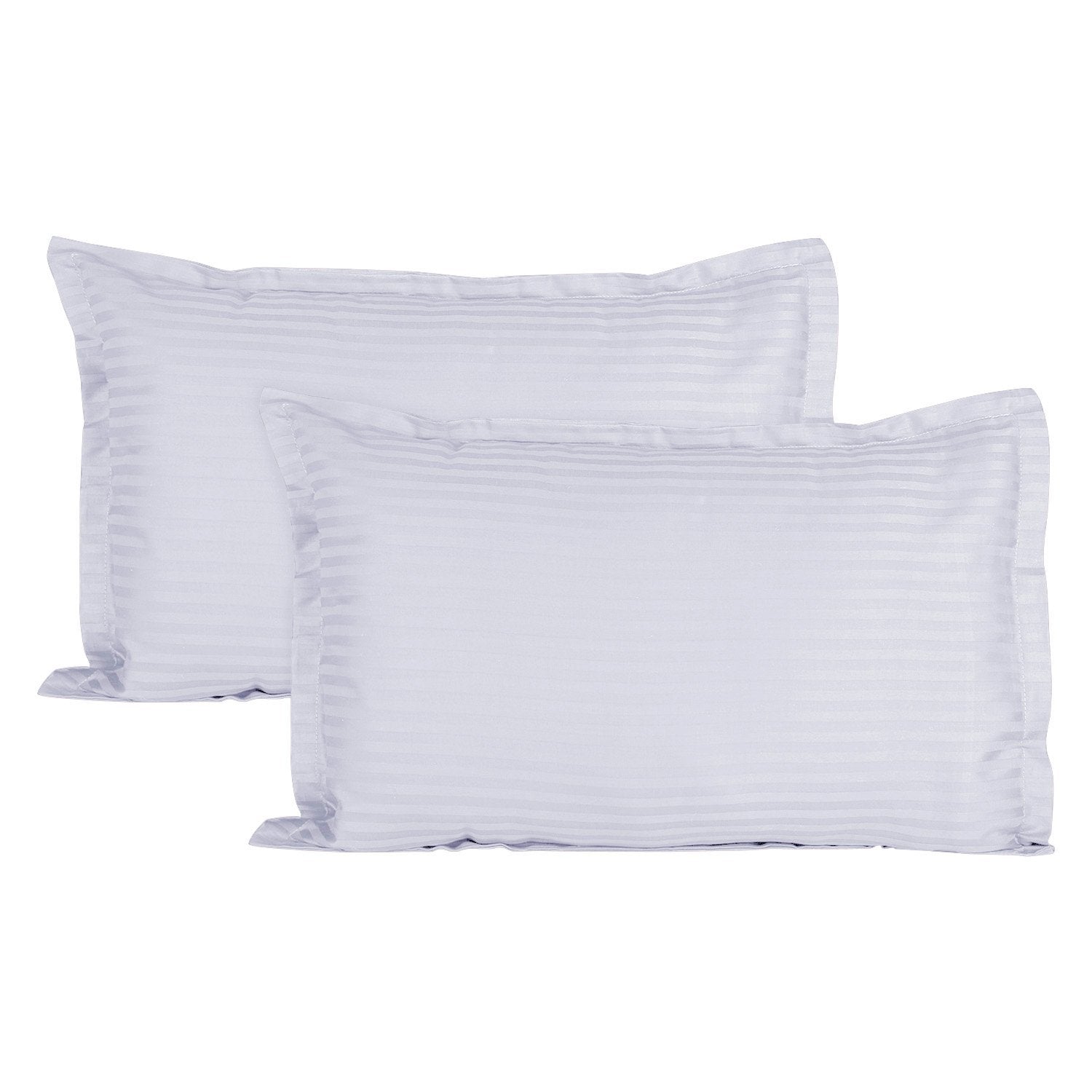 Ahmedabad Cotton Sateen Striped 220TC Cotton Standard 2 Pillow Covers | White