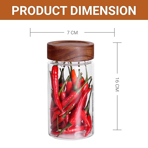 Femora Kitchen Storage Jars Borosilicate Glass With Wooden Lid Air Tight Jar | 550 Ml | Pack of 4 | Transparent
