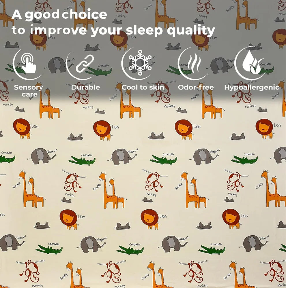 Fresh From Loom Glace Cotton Wrinkle Free Elastic Fitted Bed Sheet with 2 Pillow Cream Animal Double Bed 300 TC