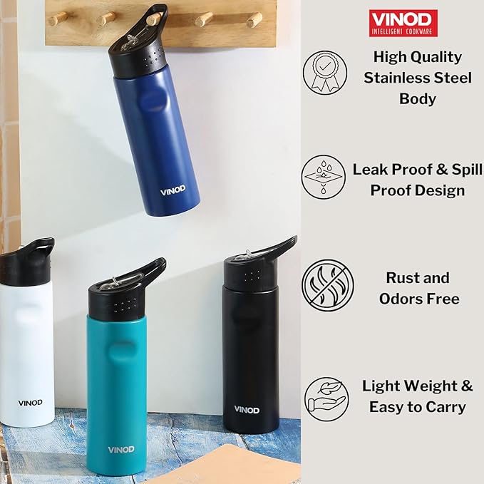 Vinod Snappy Stainless Steel Single Wall Vacuum Insulated Water Bottle - 750ml | Ergonomic Sleek Design