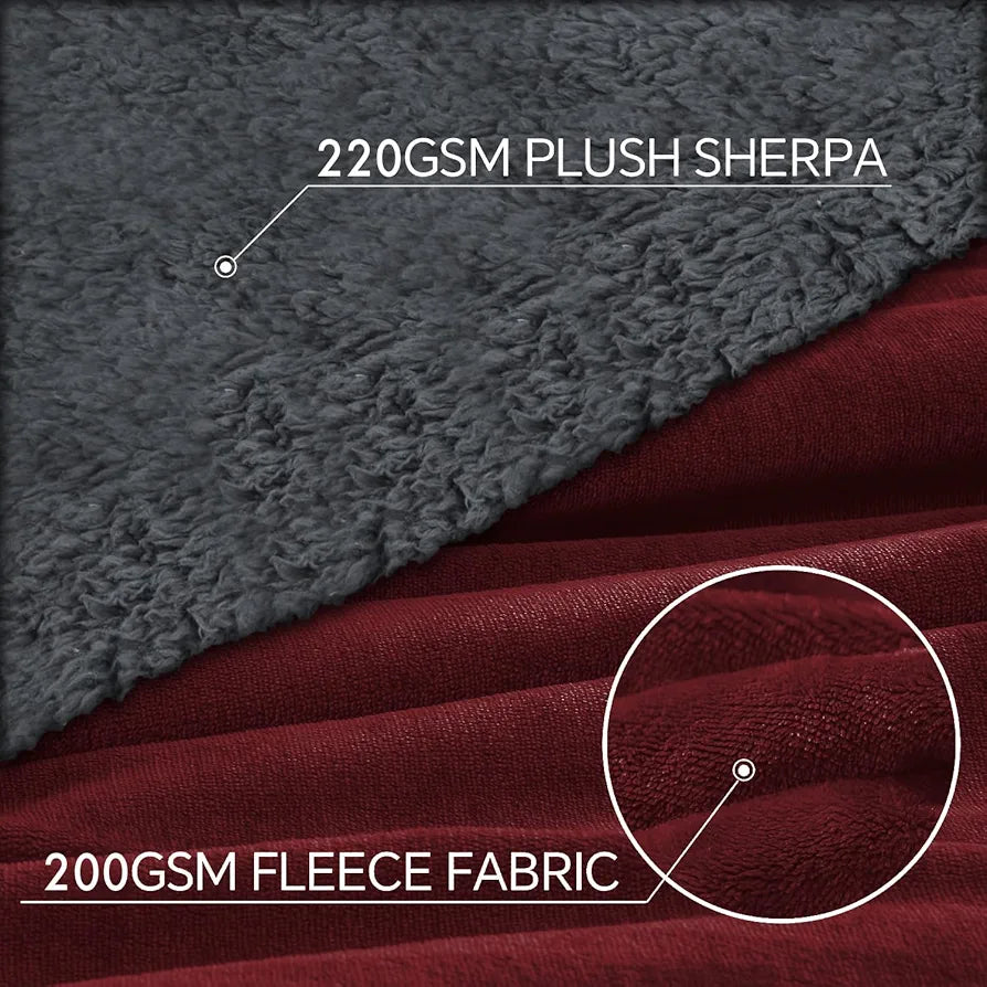Cloth Fusion Fleece Sherpa Blanket for Winter Single Bed Soft Quilt Blanket Maroon Colour
