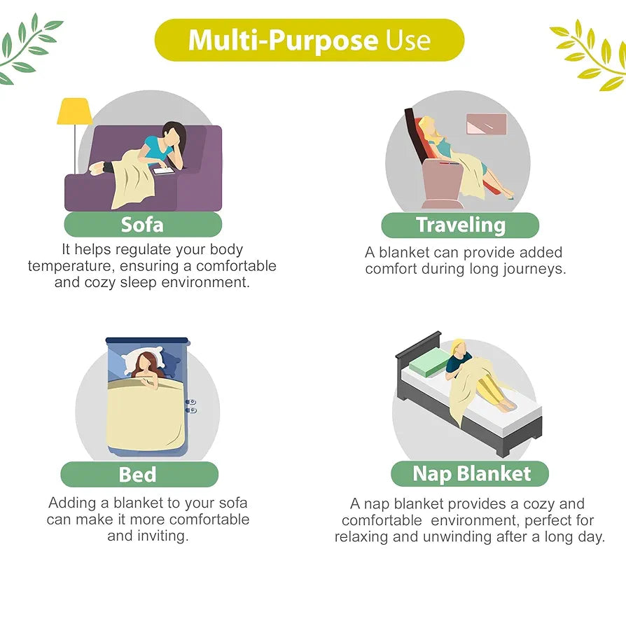 Divine Casa 120 GSM Microfiber Double Dohar Soft & Lightweight Throw Blanket Tropical Leaf Pattern Colour Green & Yellow