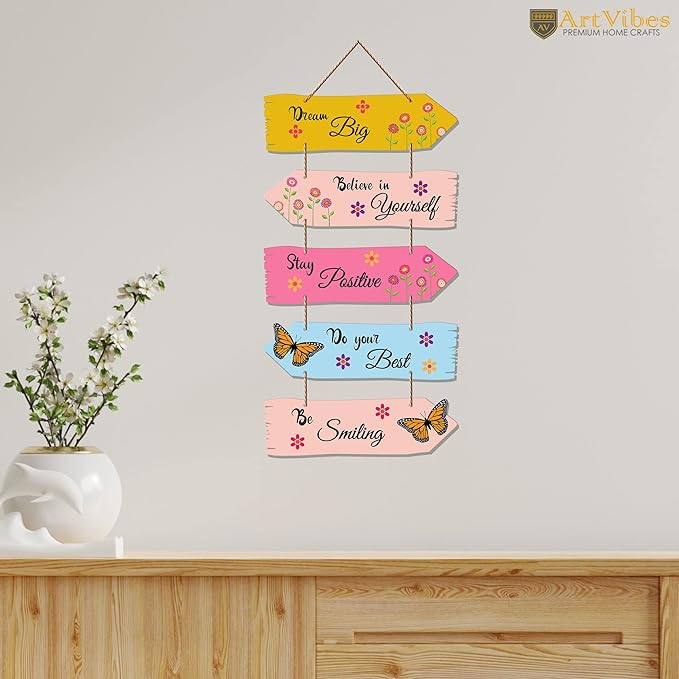 Artvibes Art Vibes Motivational Quote Decorative Wall Art Mdf Wooden Wall Hanger for Living Room | Set of 5