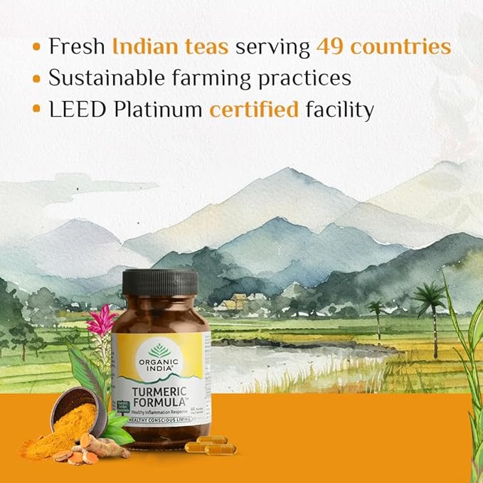Organic India Turmeric Formula Bottle | Strong Anti-inflammatory | Enhances Skin, Bone, and Joint Health - 60 Capsules