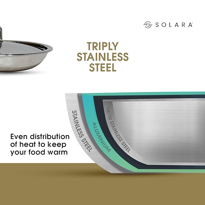 Solara Triply Stainless Steel Frypan With Lid 22 Cm | Gas Stove and Induction Friendly Frying Pan | Triply Stainless Steel Cookware