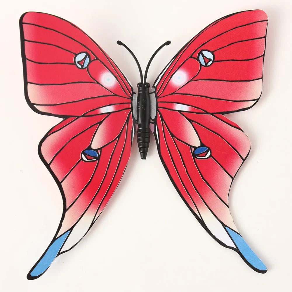 Xtore Plastic Home Decor 3D Butterfly with Sticking pad Set of 12 Shimmer Ferrari Red