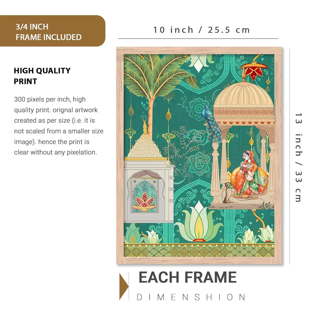 Kotart Traditional Indian Wall Art Madhubani Paintings for Living Room Framed Wall Painting Pichwai Art Painting set of 6 D