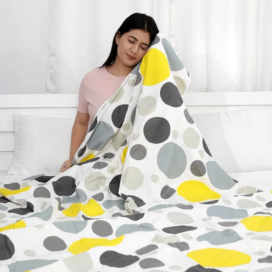 Divine Casa 100% Cotton Reversible Single Bed Dohar Lightweight & Soft AC Blanket Summer Quilt Colour Geometric Silver & Lemon