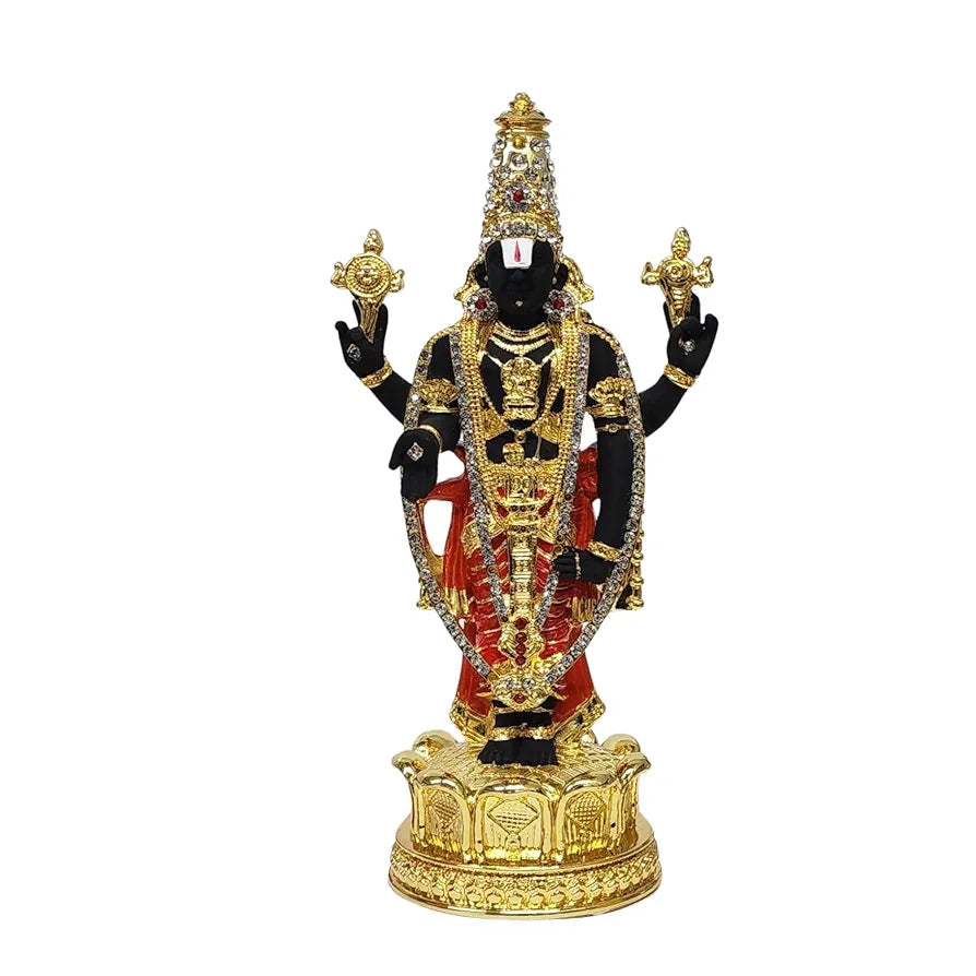 Gold Art India Tirupati Balaji Idol for Mandir Black Body Red Dhoti