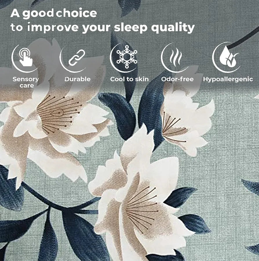 Fresh From Loom Microfiber Bedsheet For Double Size Bed Floral Design Bed Spread With 2 Pillow Covers 144 TC Sea green