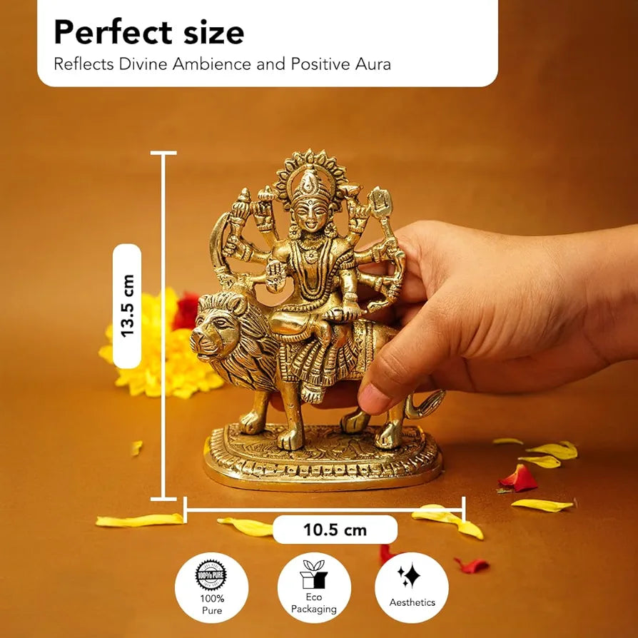 Ekhasa Pure Brass Durga Maa Idol Sherawali MATA Murti Durga Maa - Large