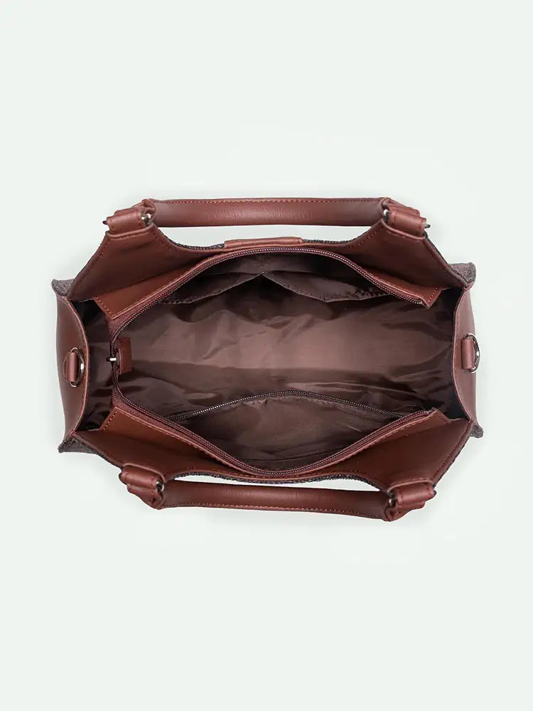 Zouk Konkona Statement Satchel Bag Jute & Leather