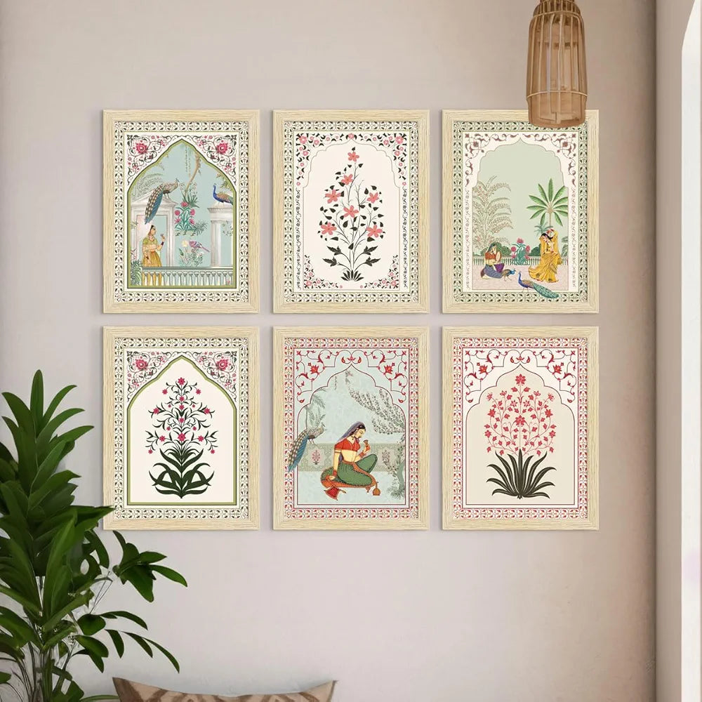 ArtX Paper Indian Rangmala Madhubani Madhubani-SO6-01 Art Paintings with Frame Wall Painting Multicolor Set of 6