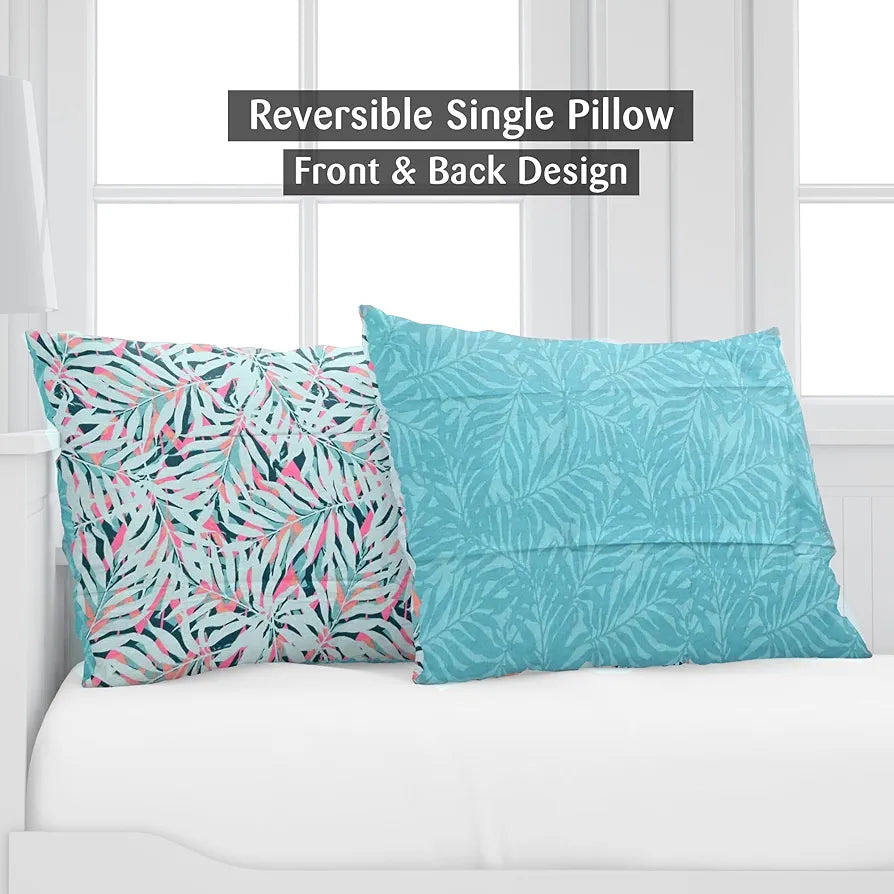 Divine Casa 144 TC 100% Pure Cotton Single Size Bedsheet with 1 Pillow Cover Tropical LeafColour Light Blue Pink