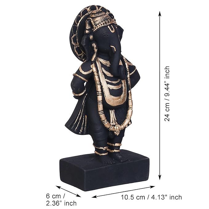Ecraftindia Black & Golden Polyresin Handcrafted Standing Lord Ganesha Statue